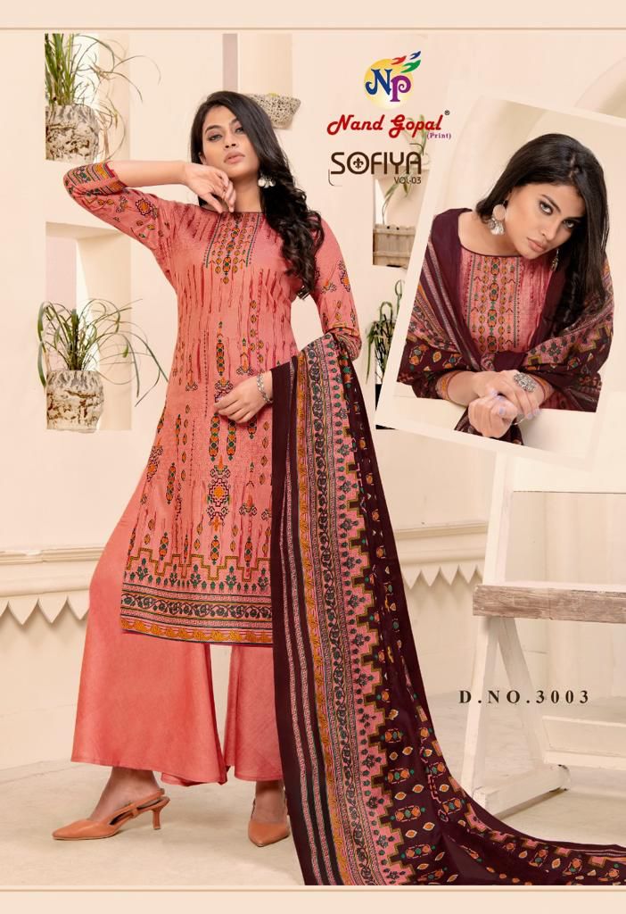 Nand Gopal Sofiya Vol 3 Cotton Printed Fancy Suits Wholesaler Surat