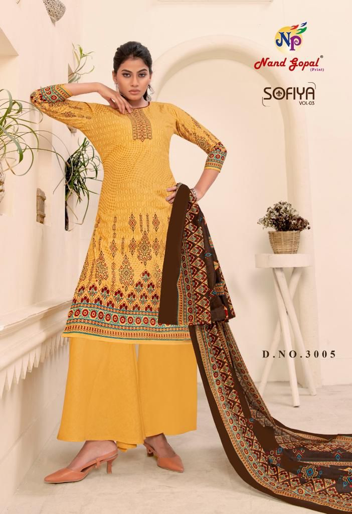 Nand Gopal Sofiya Vol 3 Cotton Printed Fancy Suits Wholesaler Surat