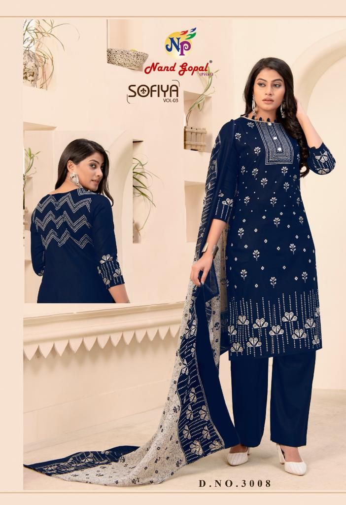 Nand Gopal Sofiya Vol 3 Cotton Printed Fancy Suits Wholesaler Surat