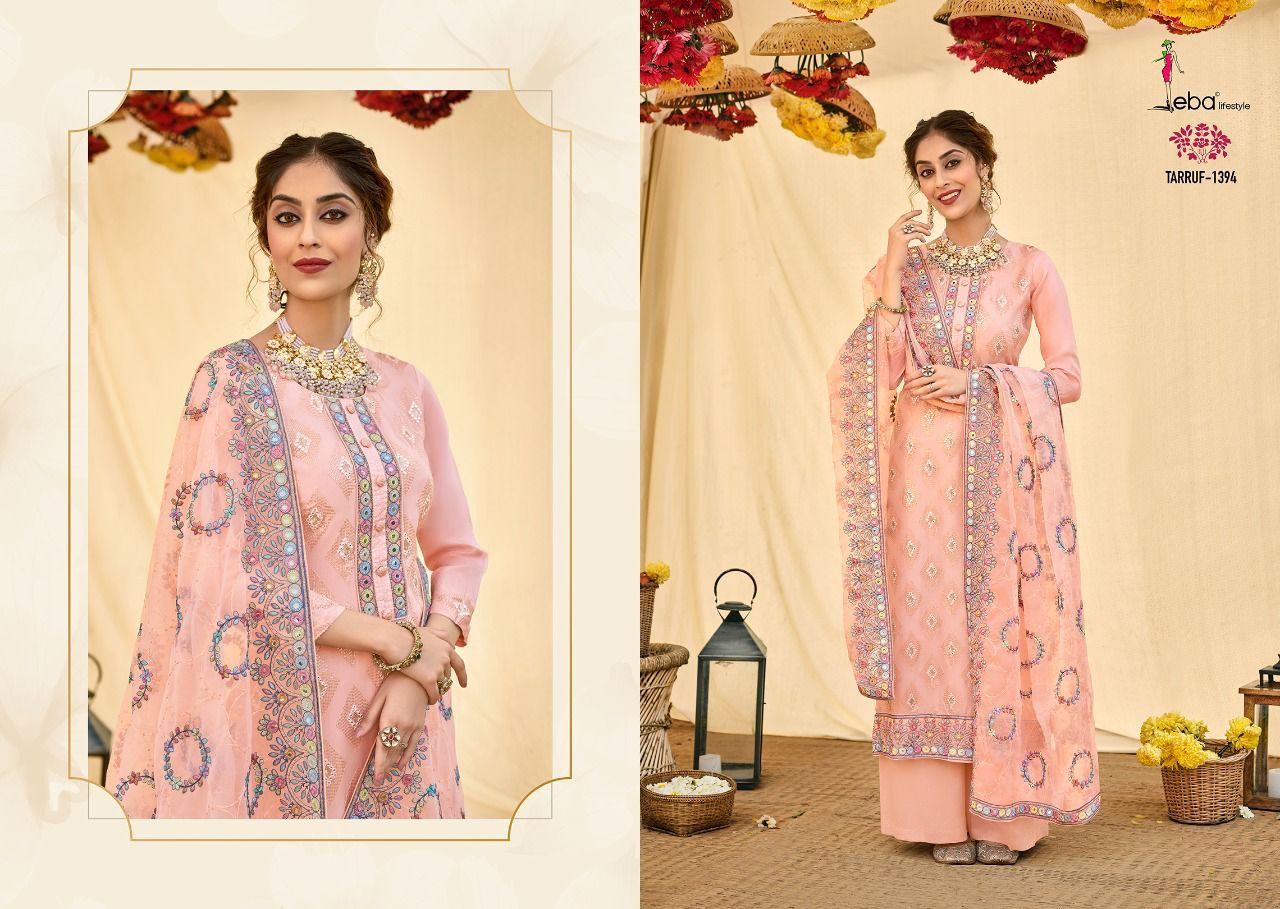 Eba Lifestyle Tarruf Viscose Organza Embroidery Suits Wholesaler Surat