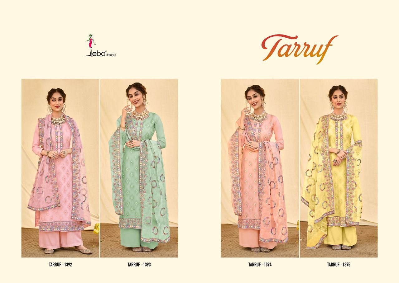 Eba Lifestyle Tarruf Viscose Organza Embroidery Suits Wholesaler Surat