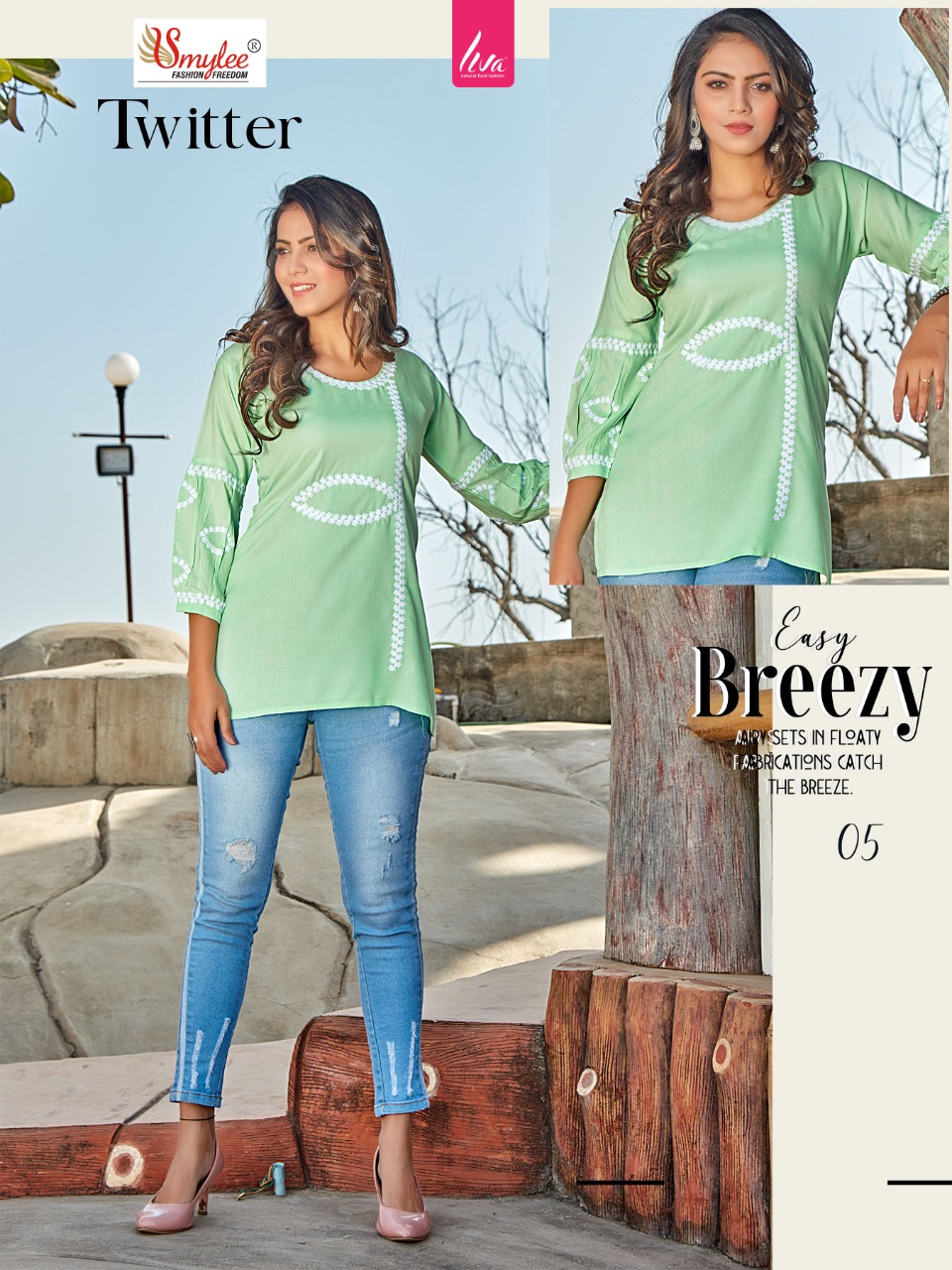 Smylee Fashion Twitter Rayon Fancy Causal Wear Kurtis Wholesaler Surat
