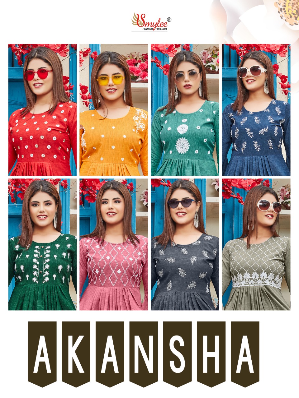 Smylee Fashion Aakansha Rayon Embroidery Designer Gown Style Kurtis Wholesaler Surat