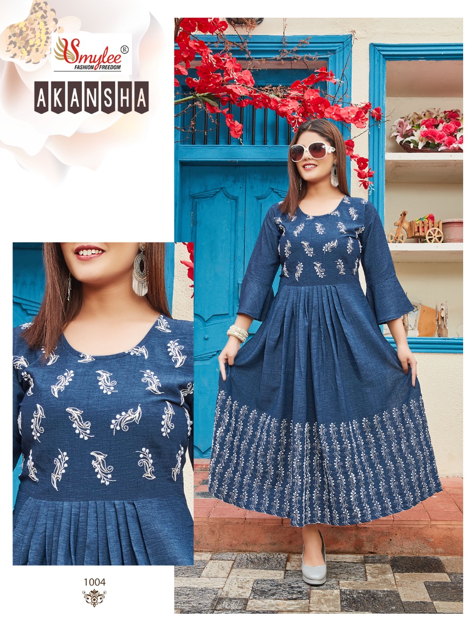 Smylee Fashion Aakansha Rayon Embroidery Designer Gown Style Kurtis Wholesaler Surat