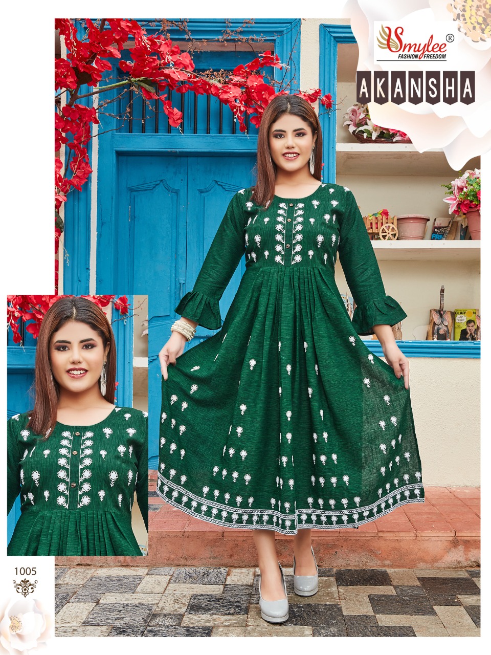 Smylee Fashion Aakansha Rayon Embroidery Designer Gown Style Kurtis Wholesaler Surat