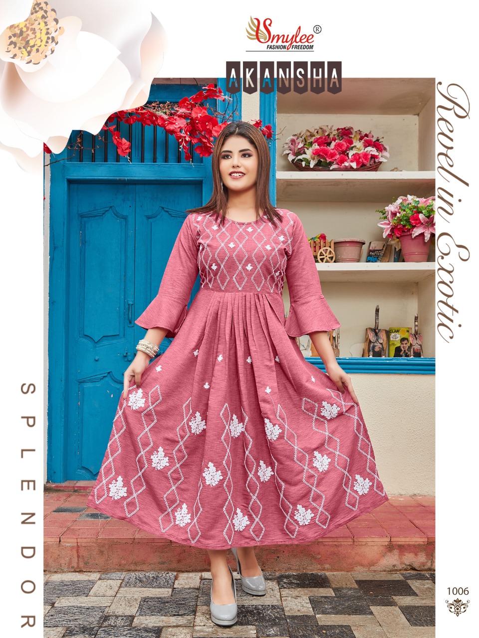 Smylee Fashion Aakansha Rayon Embroidery Designer Gown Style Kurtis Wholesaler Surat