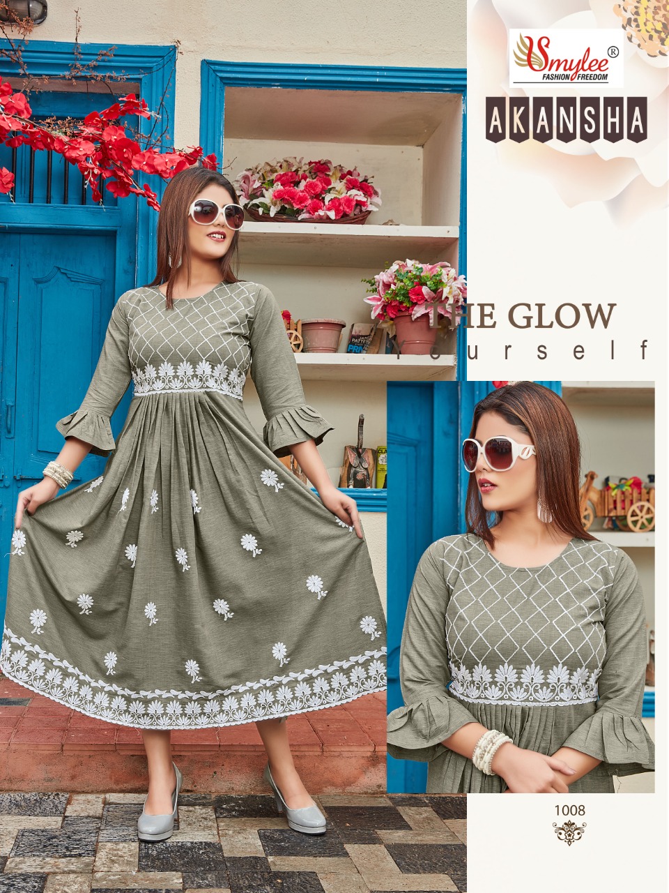 Smylee Fashion Aakansha Rayon Embroidery Designer Gown Style Kurtis Wholesaler Surat