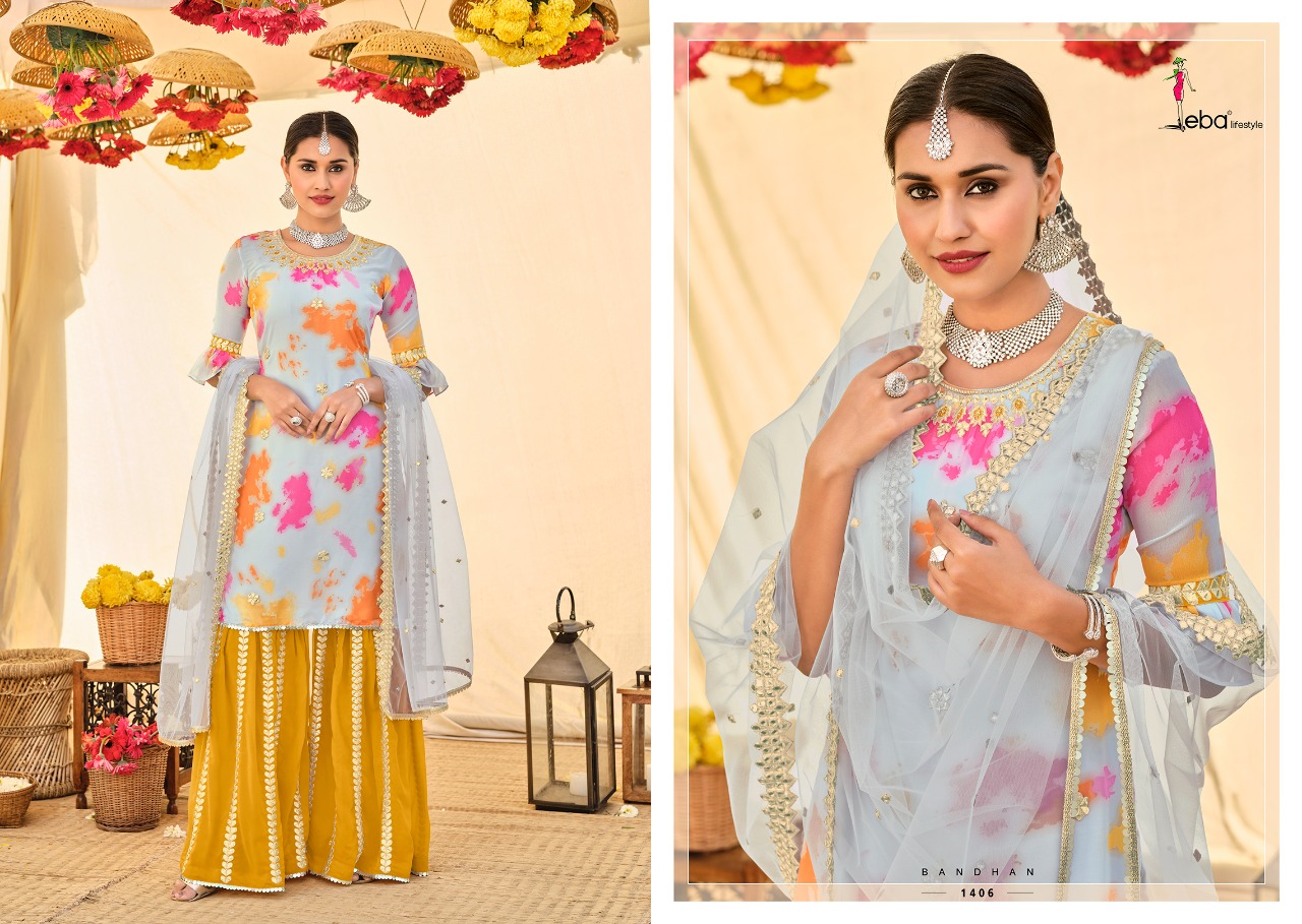 Eba Lifestyle Bandhan Georgette Digital Print With Embroidery Designer Suits Wholesaler Surat