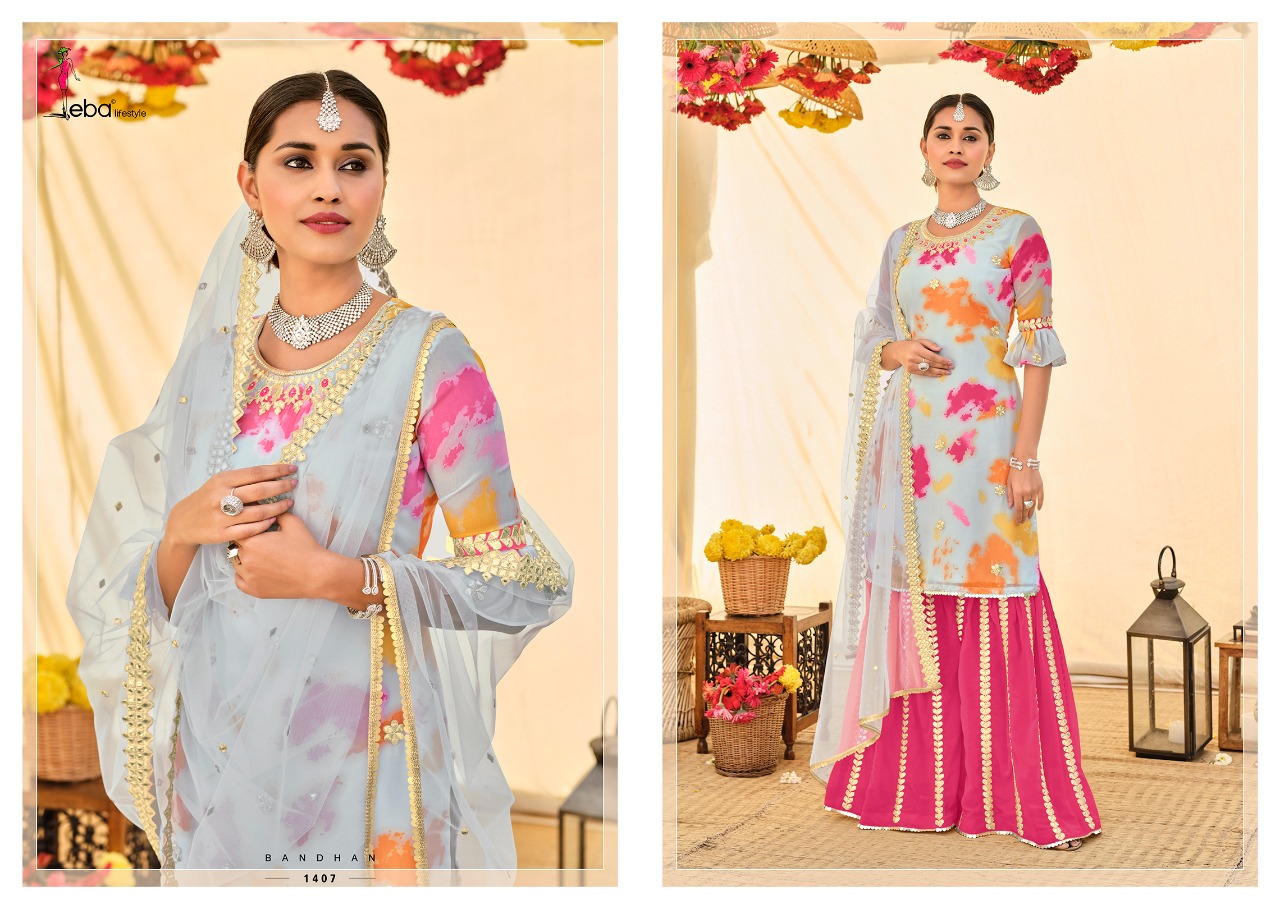 Eba Lifestyle Bandhan Georgette Digital Print With Embroidery Designer Suits Wholesaler Surat