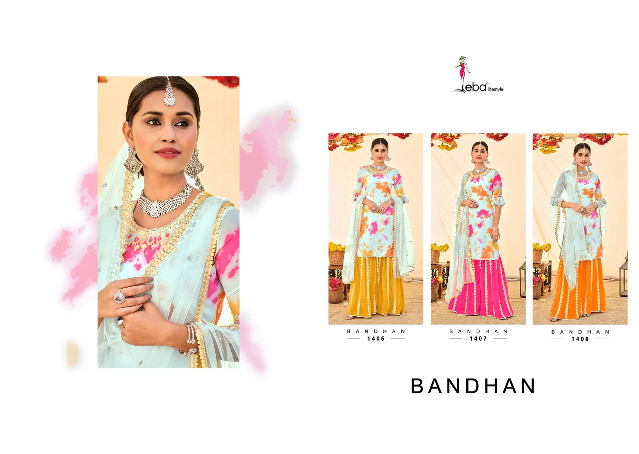 Eba Lifestyle Bandhan Georgette Digital Print With Embroidery Designer Suits Wholesaler Surat