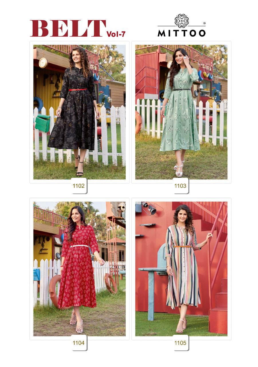 Mitto Belt Vol 7 Rayon Printed Fancy Kurtis Wholesaler Surat