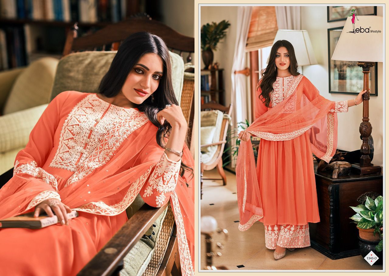 Eba Lifestyle Dil Noor Georgette Heavy Embroidry Designer Suits Wholesaler Surat