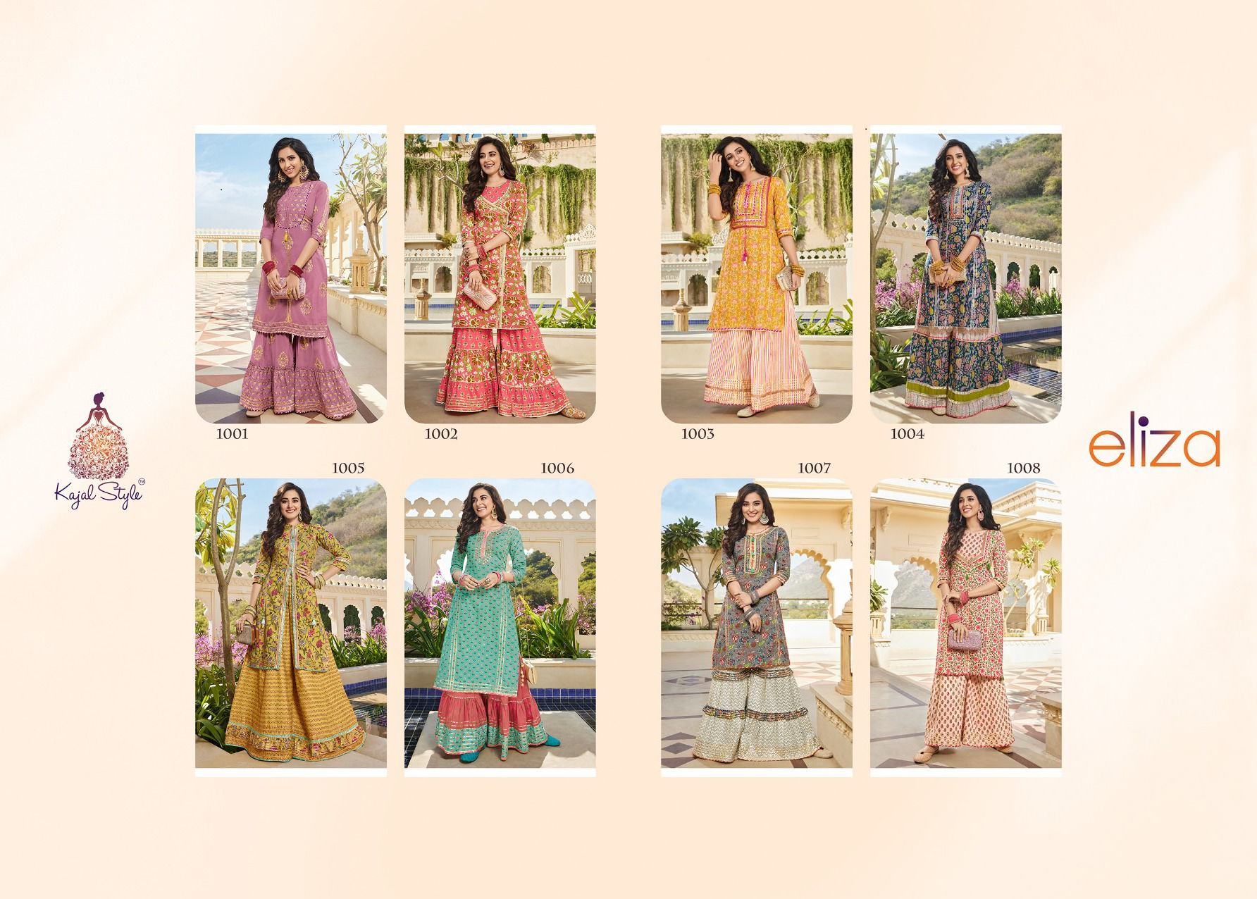 Kajal Style Eliza Vol 1 Cotton Embroidery Kurtis With Sharara Set Wholesaler Surat
