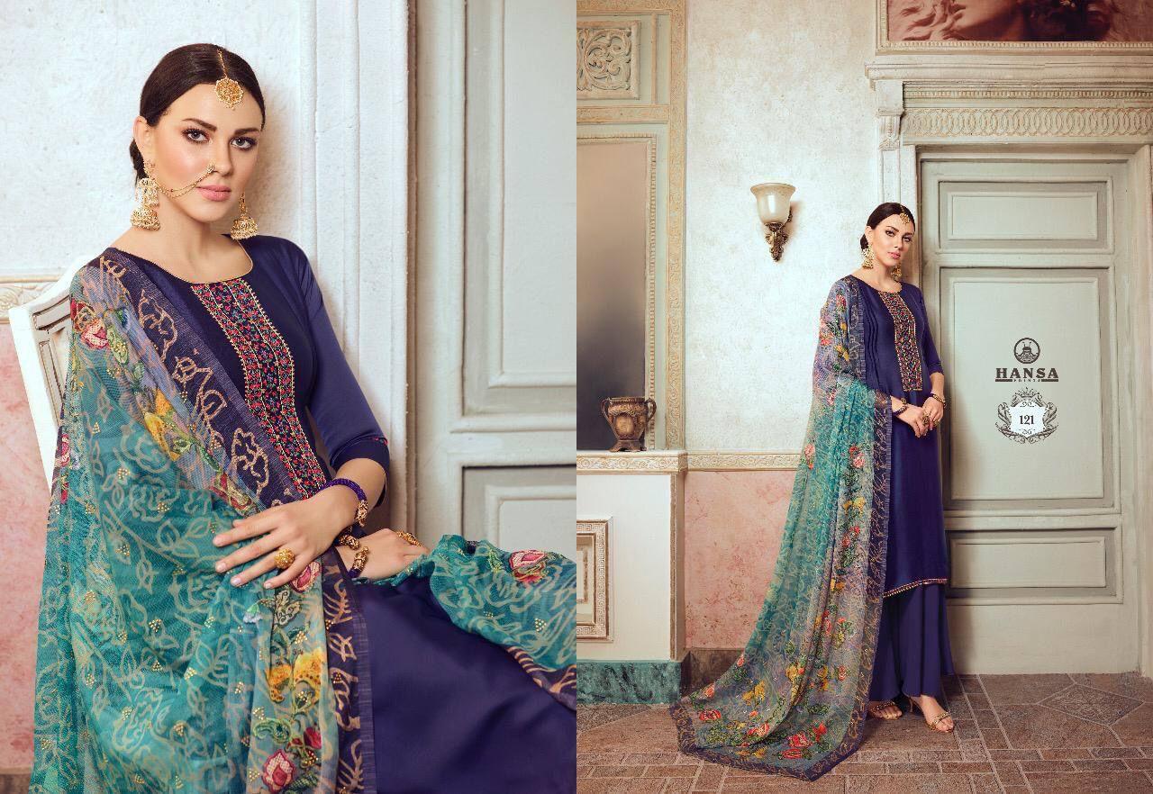 Hansa Prints Husna Ara Satin Georgette Embroidery Salwar Suits Wholesaler Surat