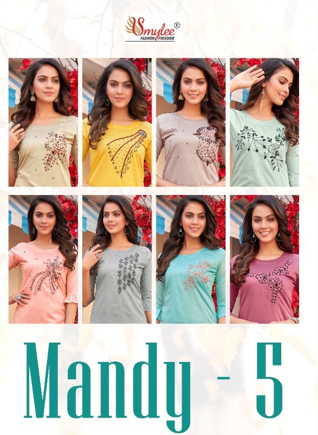 Smylee Fashion Mandy Vol 5 Modal Silk With Fancy Work Kurtis Wholesaler Surat