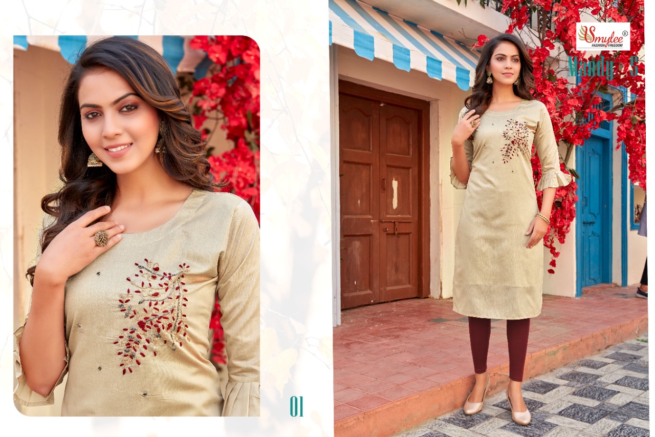 Smylee Fashion Mandy Vol 5 Modal Silk With Fancy Work Kurtis Wholesaler Surat