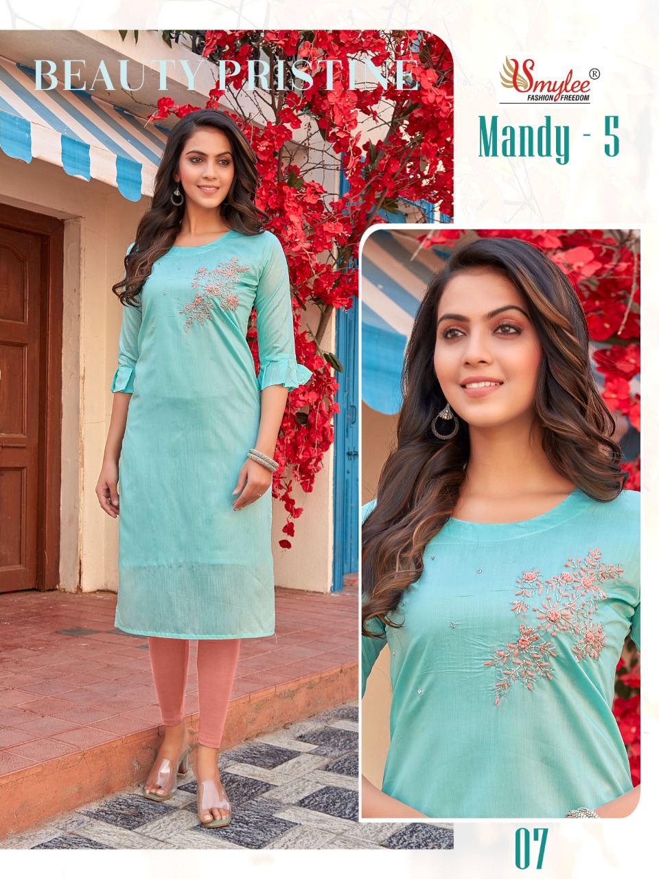 Smylee Fashion Mandy Vol 5 Modal Silk With Fancy Work Kurtis Wholesaler Surat
