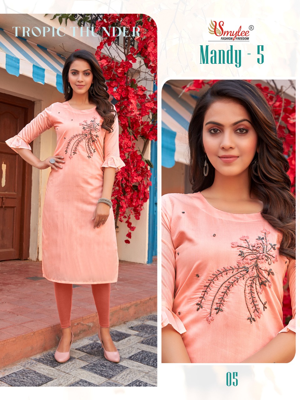 Smylee Fashion Mandy Vol 5 Modal Silk With Fancy Work Kurtis Wholesaler Surat