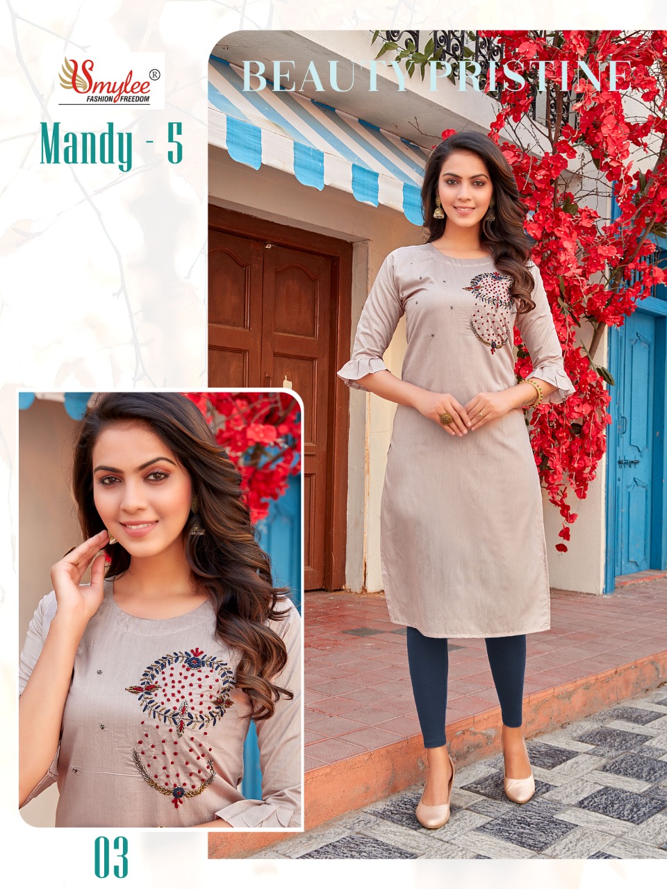Smylee Fashion Mandy Vol 5 Modal Silk With Fancy Work Kurtis Wholesaler Surat