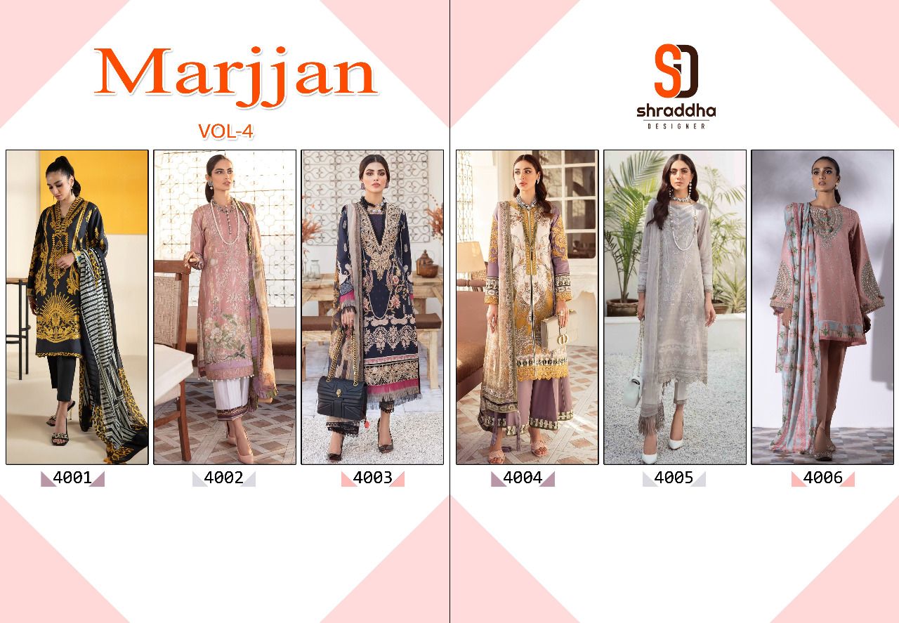 Sharaddha Designer Marjjan Vol 4 Lawn Cotton Printed Suits Wholesaler Surat