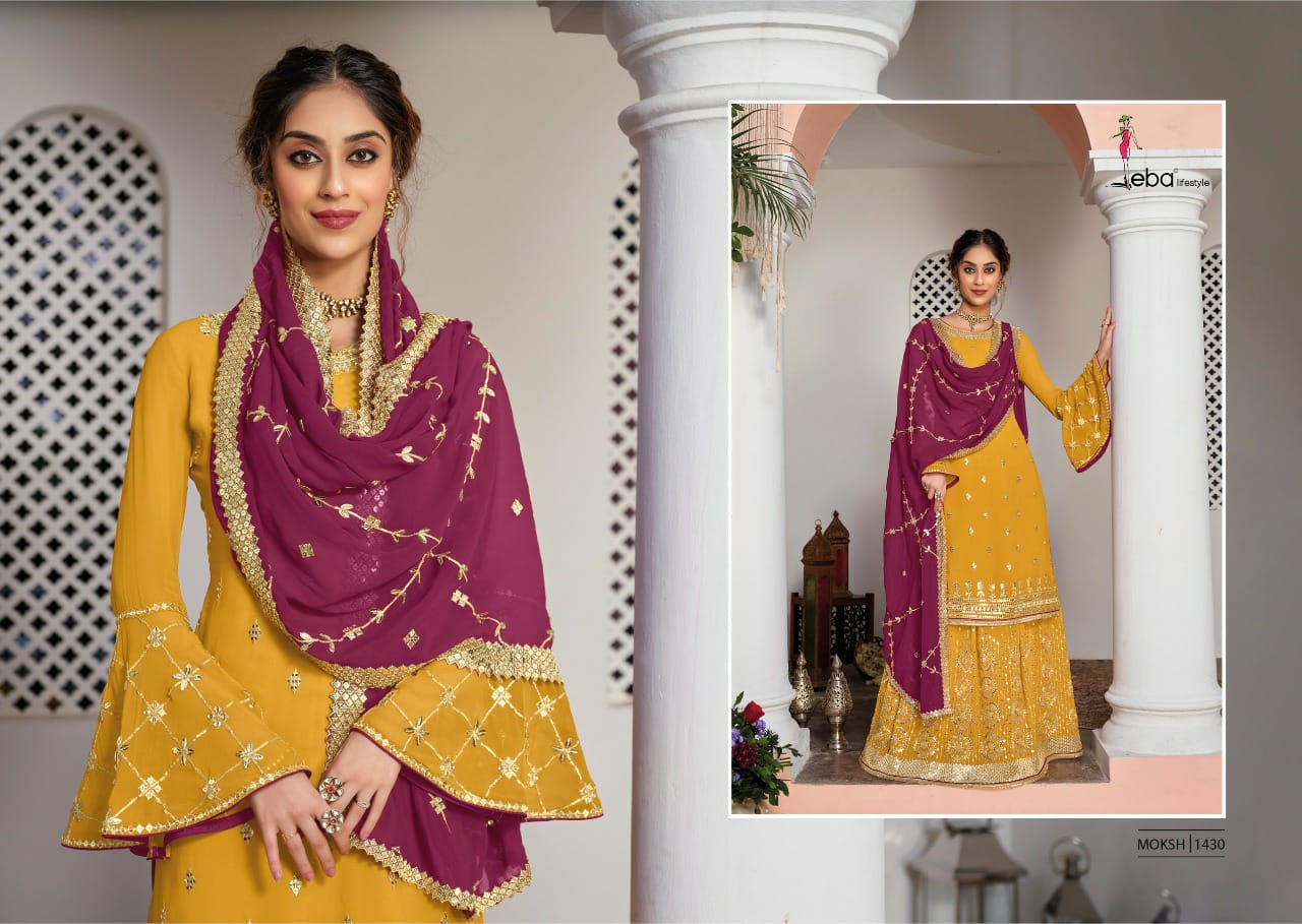 Eba Lifestyle Moksh Vol 1 Fox Georgette Heavy Designer Elegant Suits Wholesaler Surat
