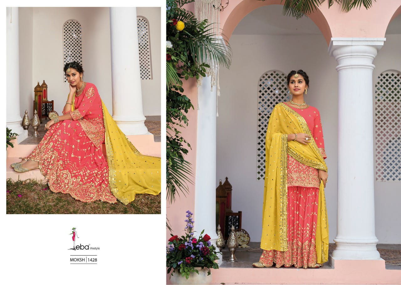 Eba Lifestyle Moksh Vol 1 Fox Georgette Heavy Designer Elegant Suits Wholesaler Surat