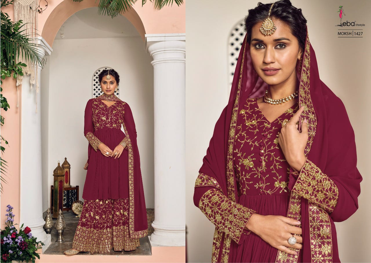 Eba Lifestyle Moksh Vol 1 Fox Georgette Heavy Designer Elegant Suits Wholesaler Surat