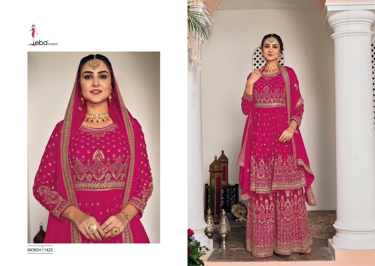 Eba Lifestyle Moksh Vol 1 Fox Georgette Heavy Designer Elegant Suits Wholesaler Surat