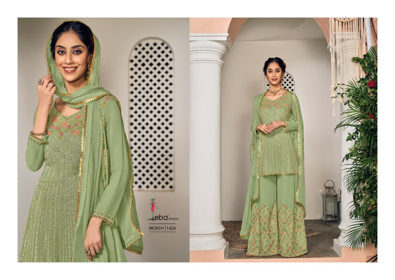 Eba Lifestyle Moksh Vol 1 Fox Georgette Heavy Designer Elegant Suits Wholesaler Surat