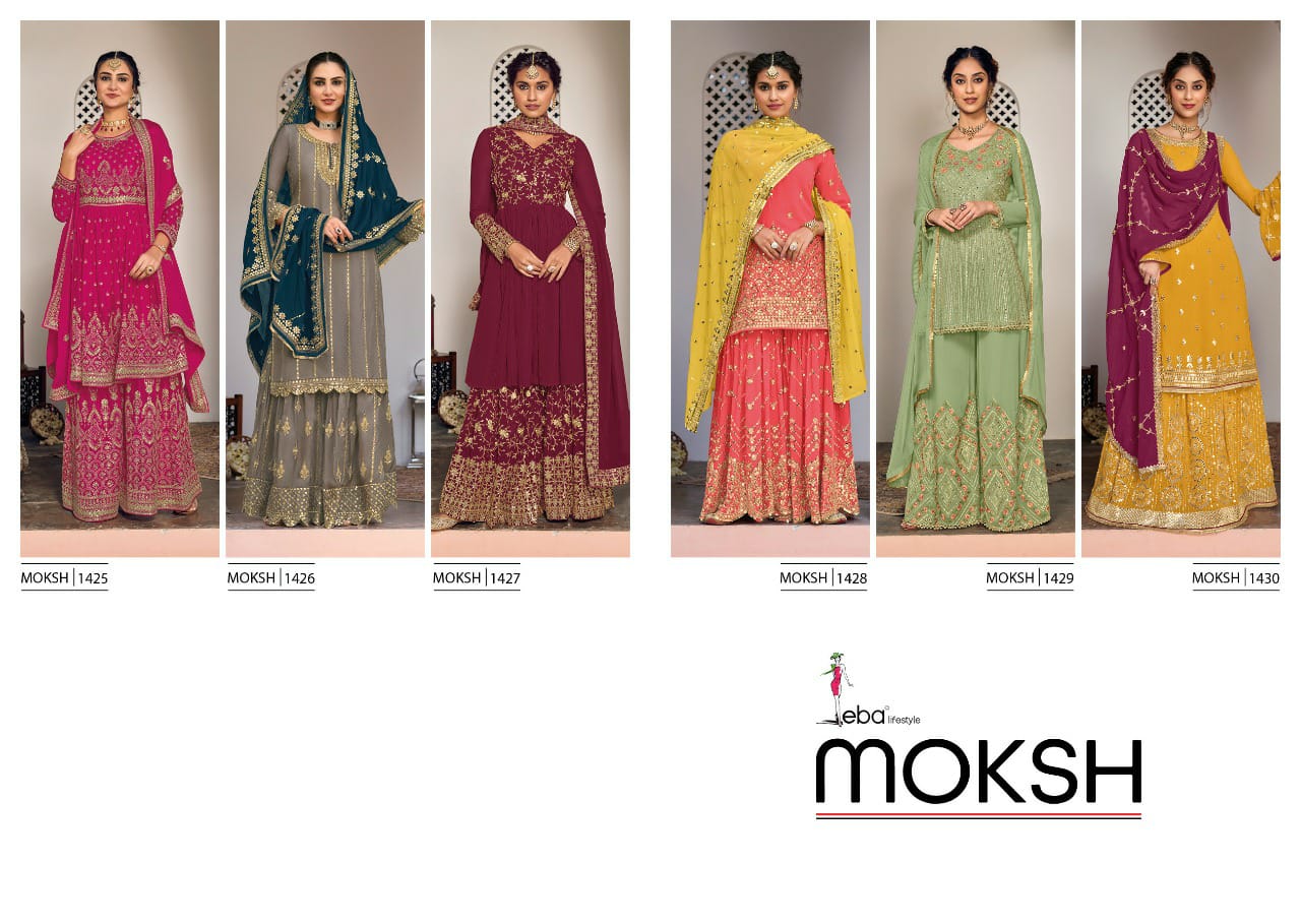 Eba Lifestyle Moksh Vol 1 Fox Georgette Heavy Designer Elegant Suits Wholesaler Surat