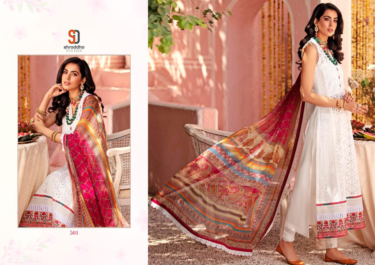 Shraddha Designer Noor Vol 5 Pure Cambric Cotton With Heavy Chicken Embroidery Work Salwar Kameez Wholesale Dealer Surat