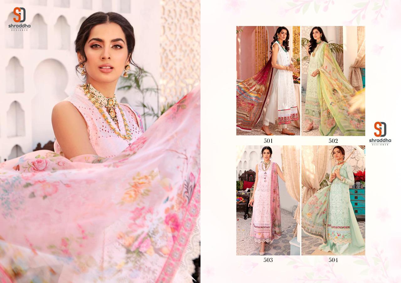 Shraddha Designer Noor Vol 5 Pure Cambric Cotton With Heavy Chicken Embroidery Work Salwar Kameez Wholesale Dealer Surat