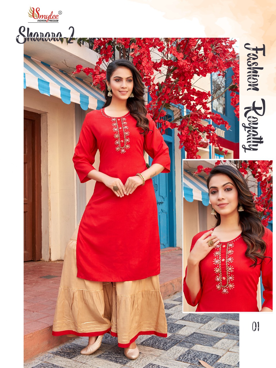 Smylee Fashion Sharara Vol 2 Rayon Embroidery Kurtis With Sharara Set Wholesaler Surat
