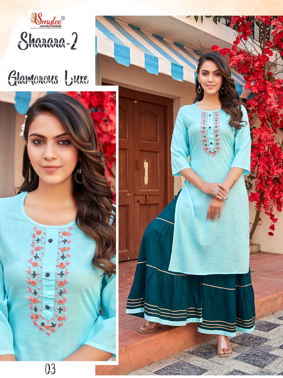 Smylee Fashion Sharara Vol 2 Rayon Embroidery Kurtis With Sharara Set Wholesaler Surat