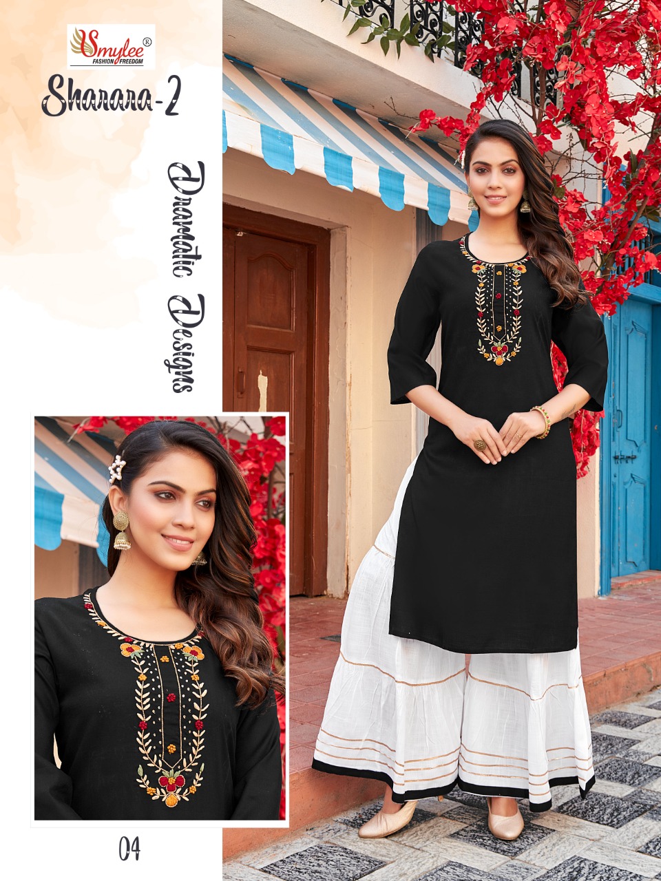 Smylee Fashion Sharara Vol 2 Rayon Embroidery Kurtis With Sharara Set Wholesaler Surat