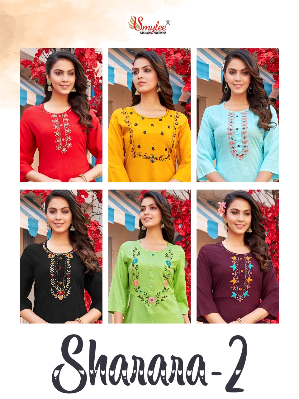 Smylee Fashion Sharara Vol 2 Rayon Embroidery Kurtis With Sharara Set Wholesaler Surat