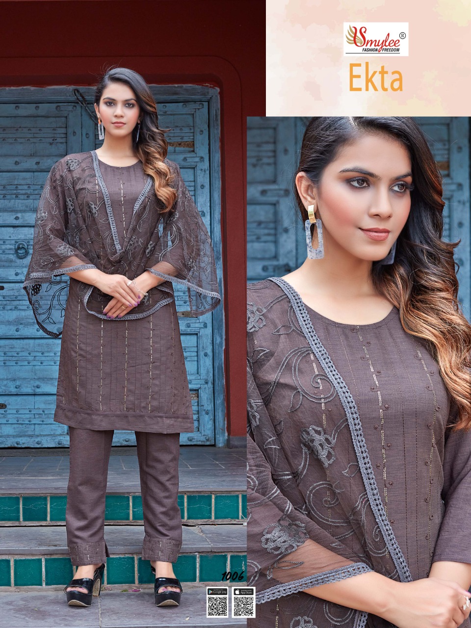 Smylee Fashion Ekta Rayon With Embroidery Designer Kurti Combo Set Wholesaler Surat