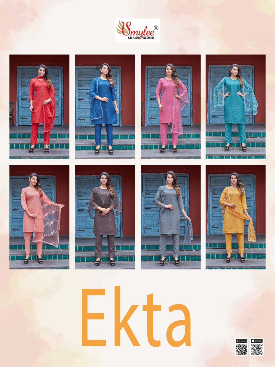 Smylee Fashion Ekta Rayon With Embroidery Designer Kurti Combo Set Wholesaler Surat