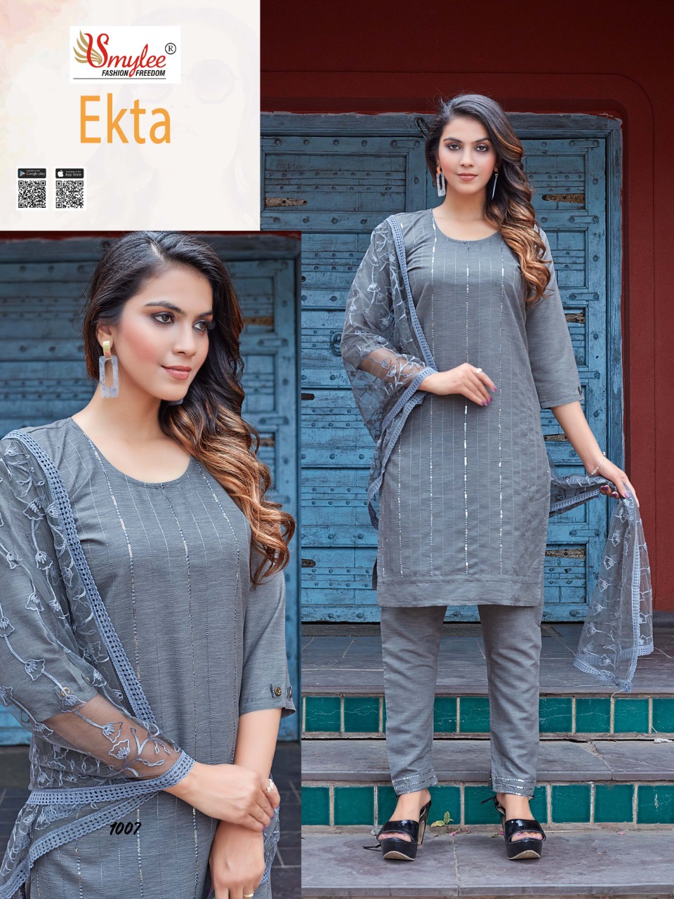 Smylee Fashion Ekta Rayon With Embroidery Designer Kurti Combo Set Wholesaler Surat