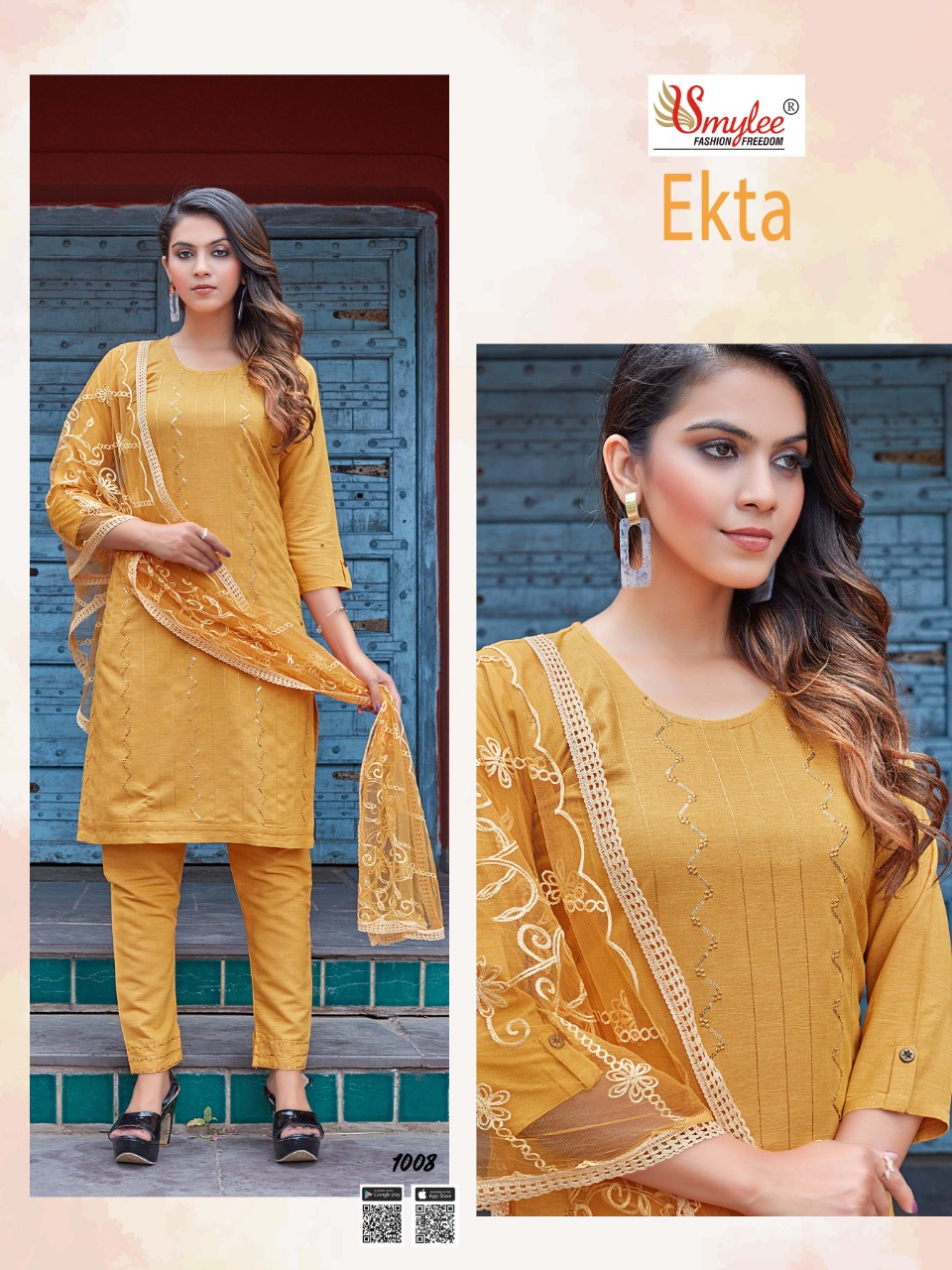 Smylee Fashion Ekta Rayon With Embroidery Designer Kurti Combo Set Wholesaler Surat