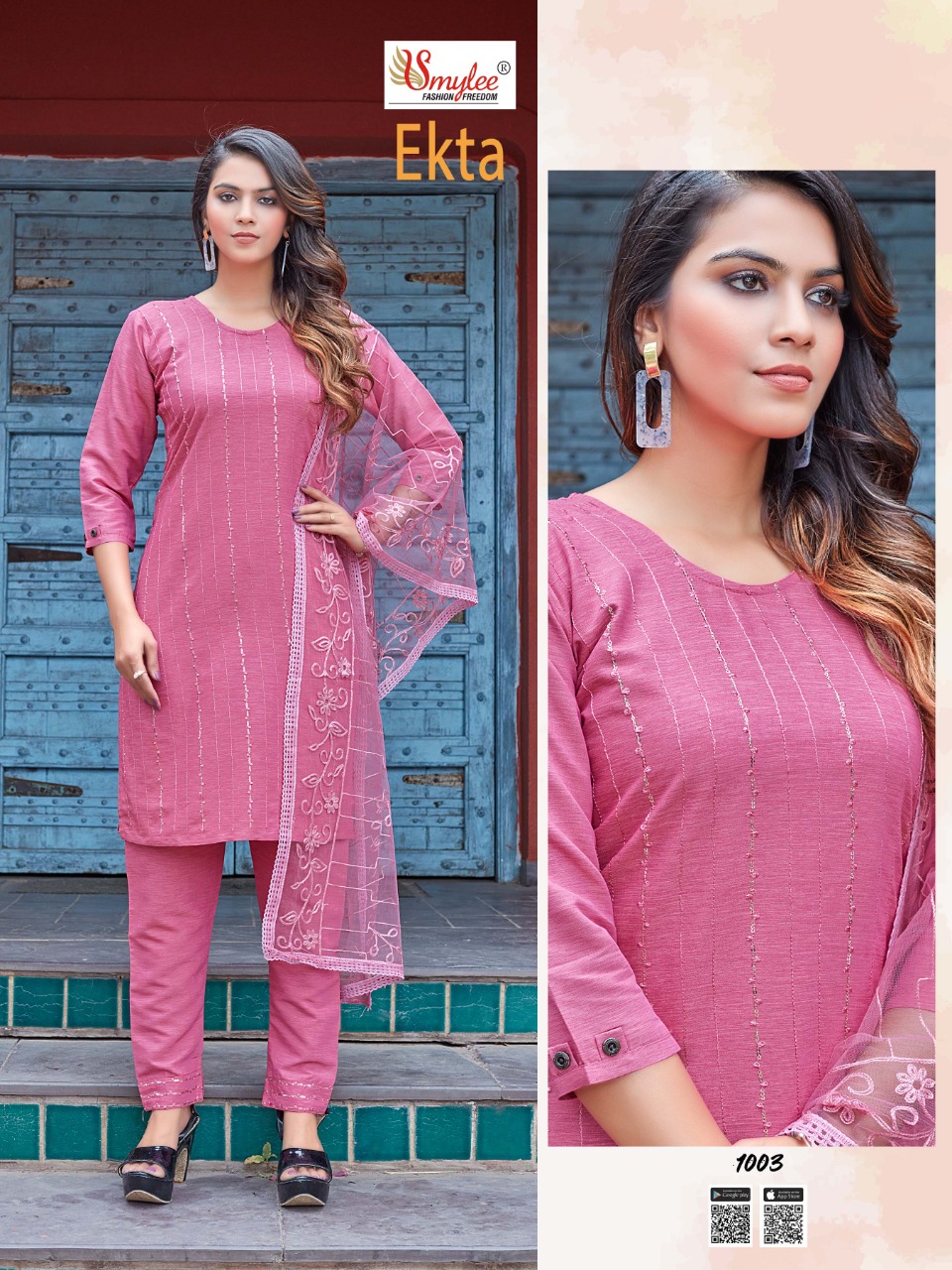 Smylee Fashion Ekta Rayon With Embroidery Designer Kurti Combo Set Wholesaler Surat