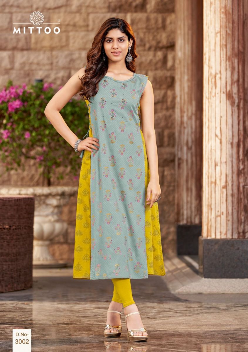 Mittoo Nandani Rayon Prints With Fancy Embroiderey Kurtis Wholesaler Surat