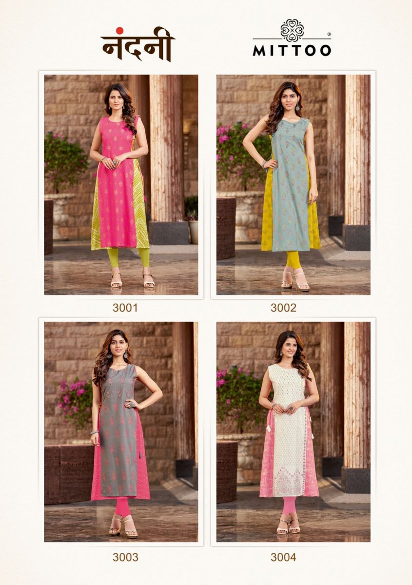 Mittoo Nandani Rayon Prints With Fancy Embroiderey Kurtis Wholesaler Surat