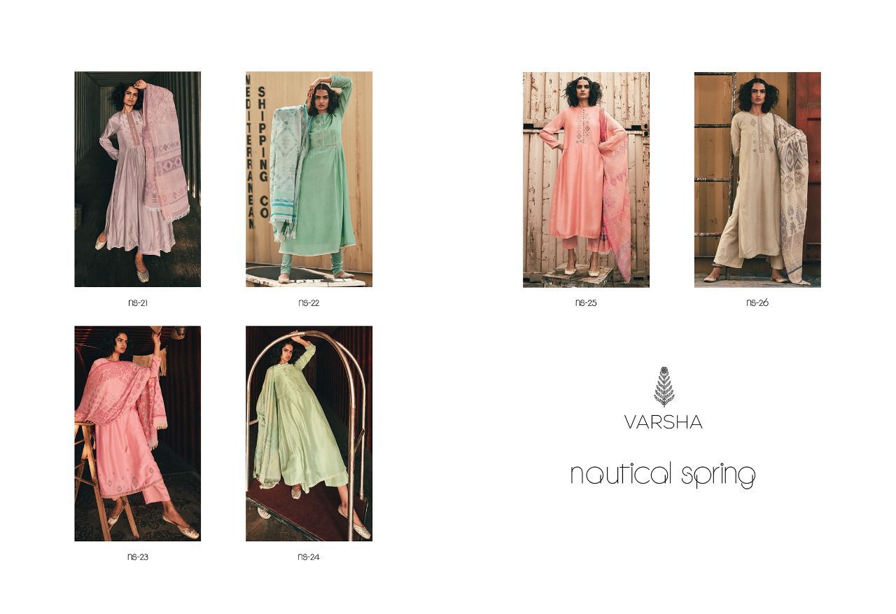 Varsha Nautical Spring Mulberry With Fancy Emrboidery Salwar Suits Wholesaler Surat