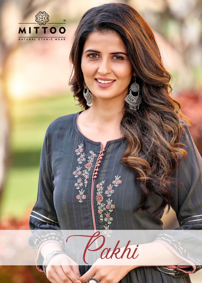 Mittoo Pakhi Rayon Fancy Embroidery Designer Kurtis Wholesaler Surat
