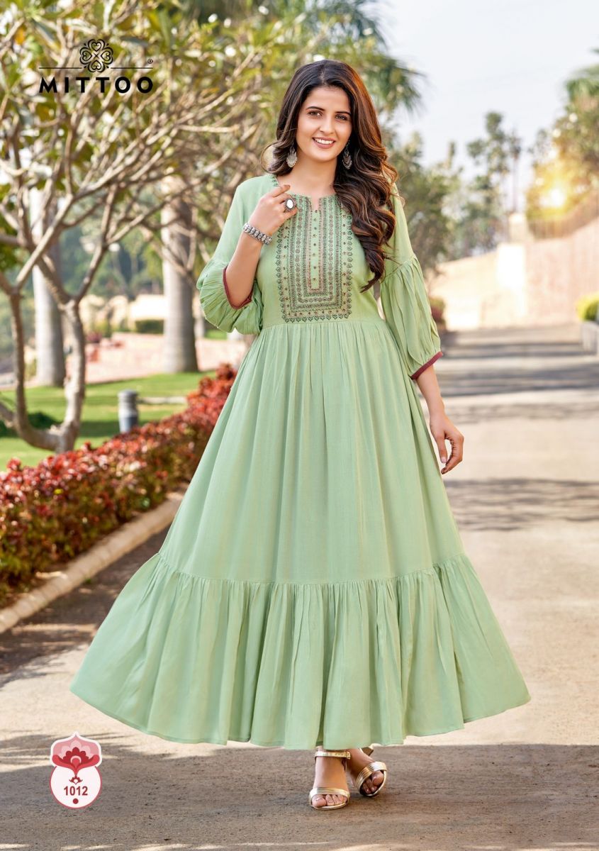 Mittoo Pakhi Rayon Fancy Embroidery Designer Kurtis Wholesaler Surat