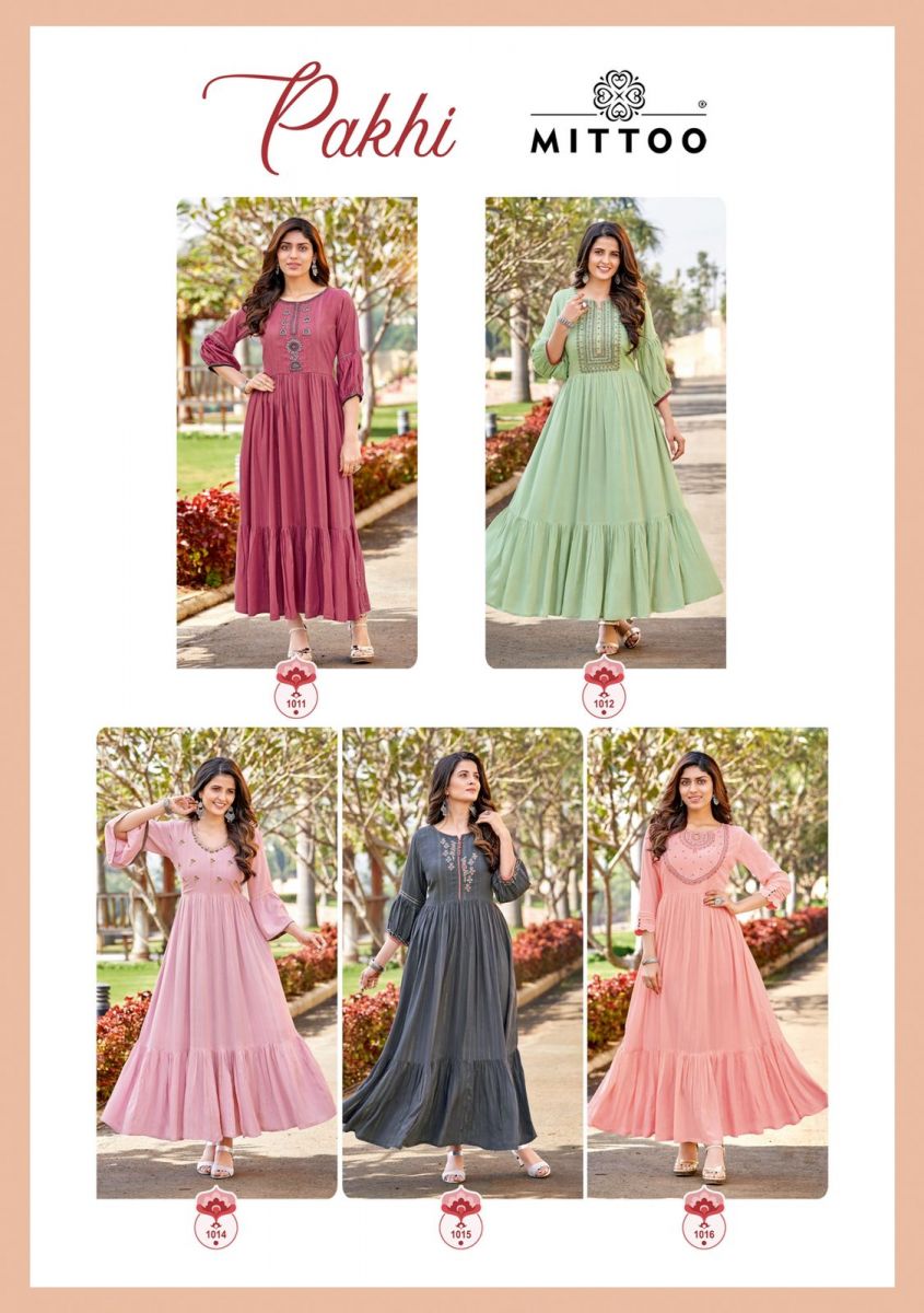 Mittoo Pakhi Rayon Fancy Embroidery Designer Kurtis Wholesaler Surat