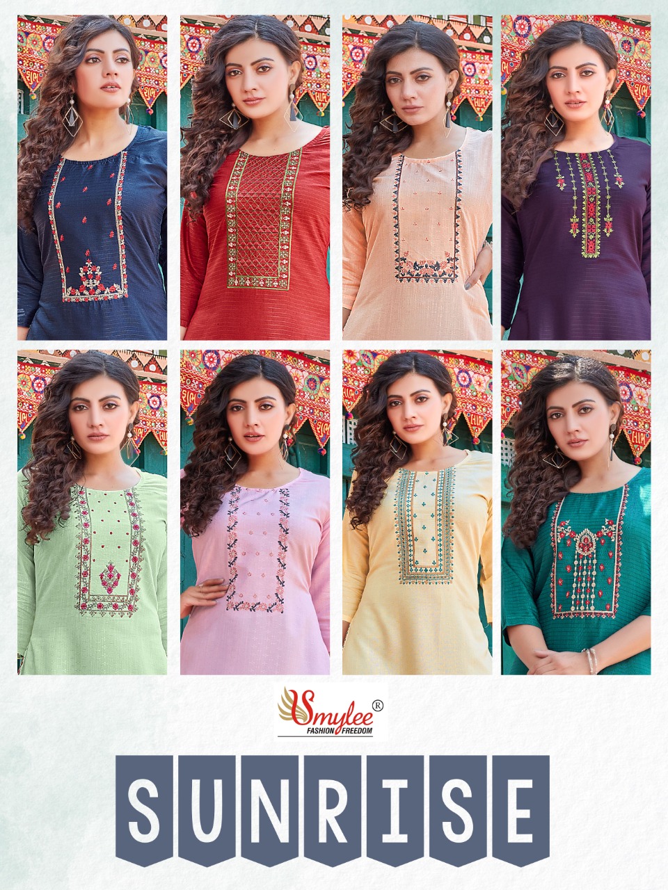 Smylee Fashion Sunrise Rayon Fancy Designer Kurtis Wholesaler Surat