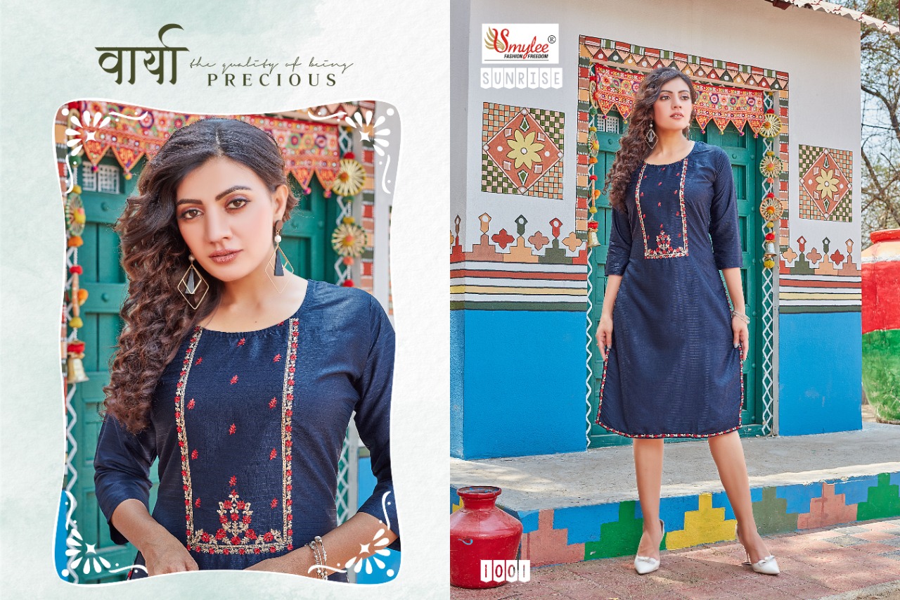 Smylee Fashion Sunrise Rayon Fancy Designer Kurtis Wholesaler Surat