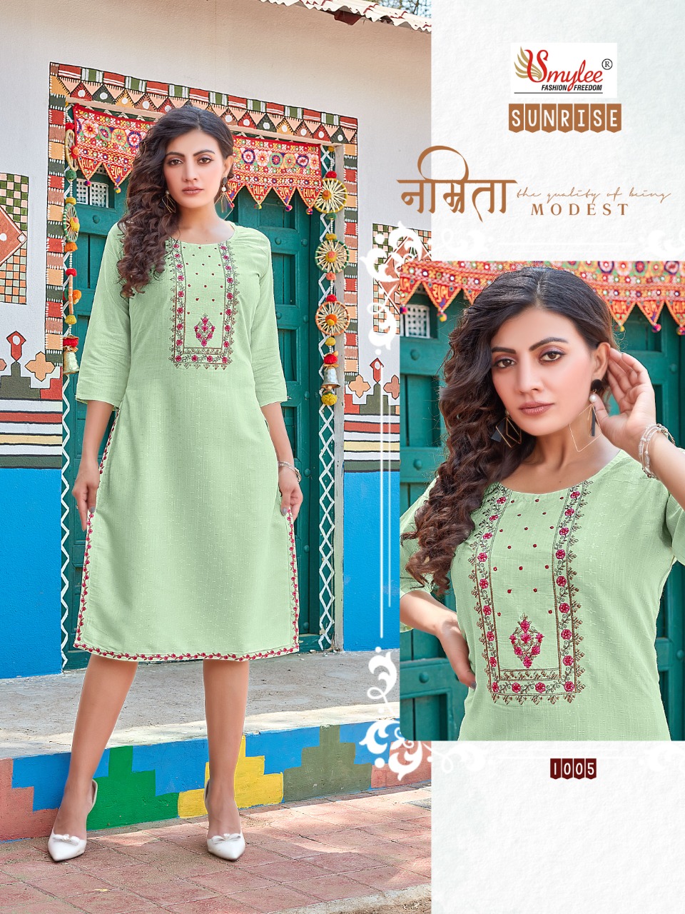 Smylee Fashion Sunrise Rayon Fancy Designer Kurtis Wholesaler Surat